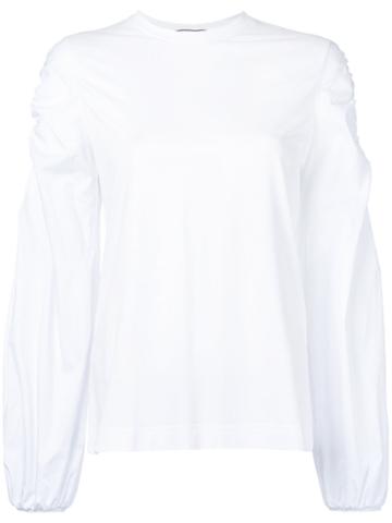 Co-mun - Elasticated Cuffs T-shirt - Women - Cotton/spandex/elastane/tencel - 42, White, Cotton/spandex/elastane/tencel