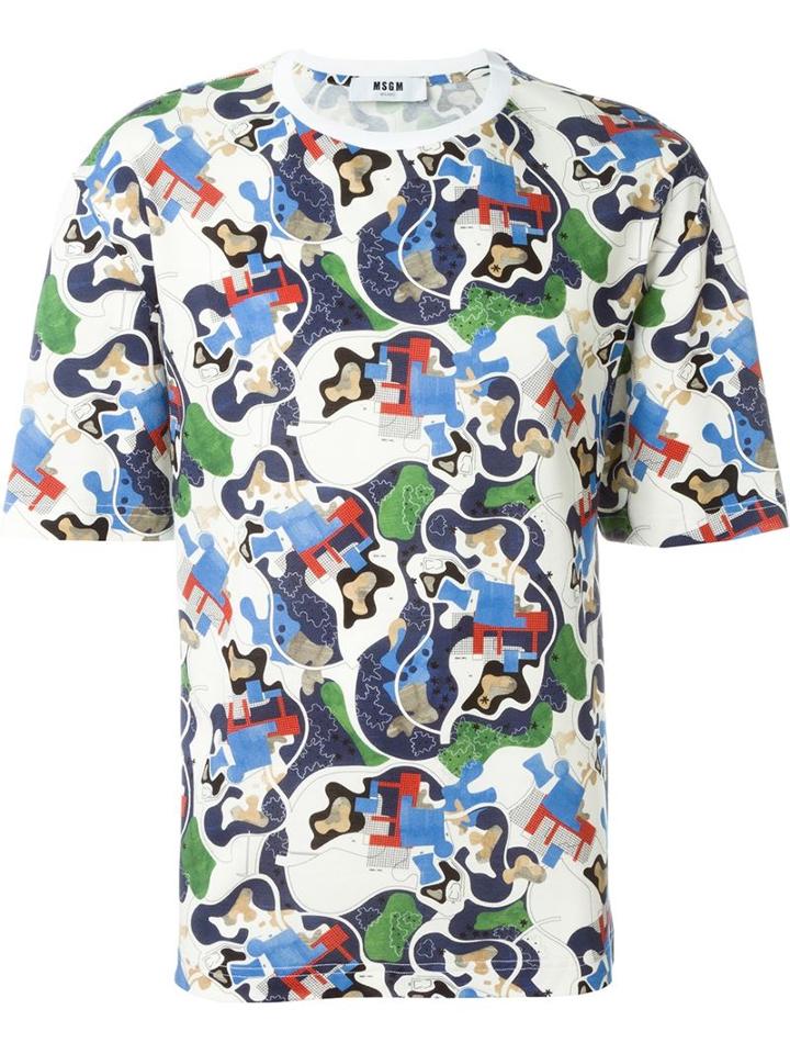 Msgm Abstract Print T-shirt, Men's, Size: 48, Cotton