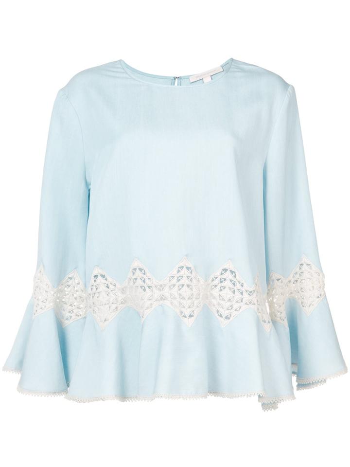 Jonathan Simkhai - Peplum Hem Blouse - Women - Tencel - L, Blue, Tencel