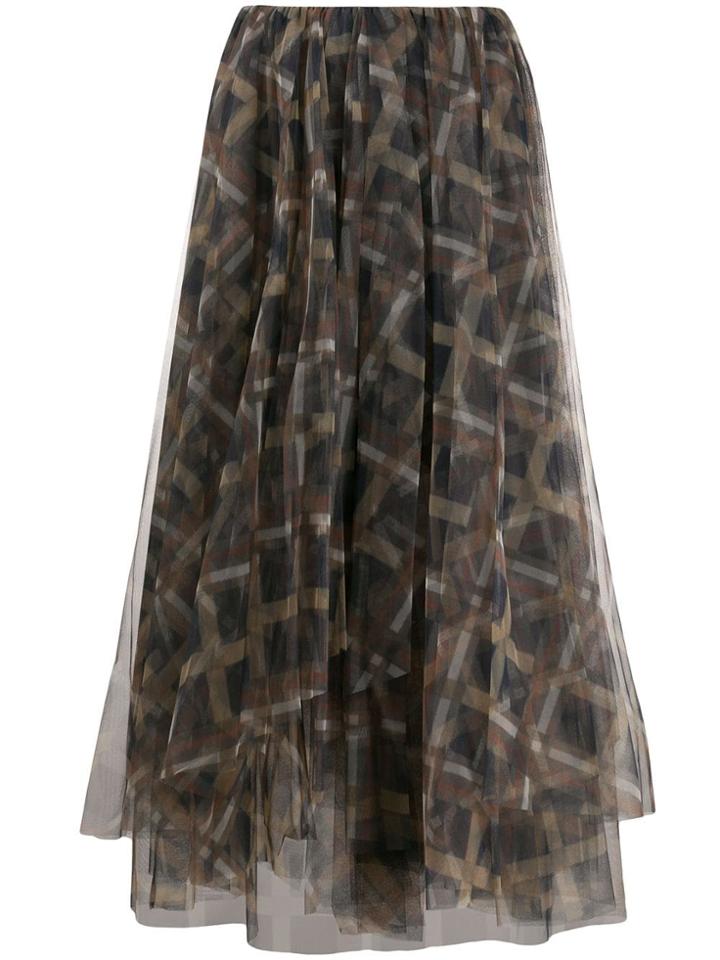 Brunello Cucinelli Check-print Chiffon Skirt - Green