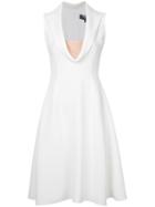 Paule Ka - Collared Plunge Neck Dress - Women - Polyester - 36, White, Polyester