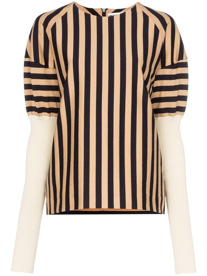 Jil Sander Long Puffed Sleeve Striped Top - Black