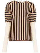 Jil Sander Long Puffed Sleeve Striped Top - Black