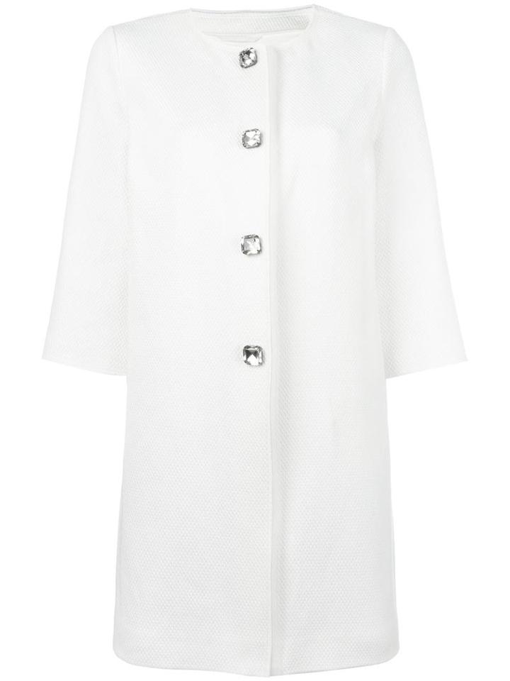 Ermanno Scervino Three-quarters Sleeve Coat, Women's, Size: 40, White, Cotton/polyester