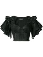 Tome - Cropped Frill-sleeve Blouse - Women - Cotton - 4, Black, Cotton