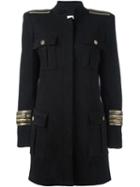Pierre Balmain Chain Embellished Military Coat, Women's, Size: 42, Black, Cotton/spandex/elastane/viscose