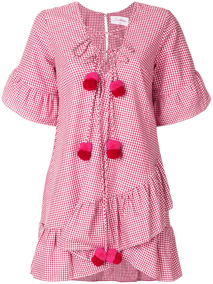 Sundress Suzy Gingham Pompom Detail Dress - Red