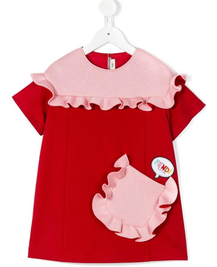 Fendi Kids - Frill Pocket Dress - Kids - Polyamide/spandex/elastane/acetate/viscose - 2 Yrs, Toddler Girl's, Red