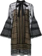 Carolina Herrera Embroidered Bell Sleeve Dress, Women's, Size: 6, Black, Silk/cotton