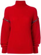 Msgm Zipped Sleeve Turtle Neck Jumper - Red