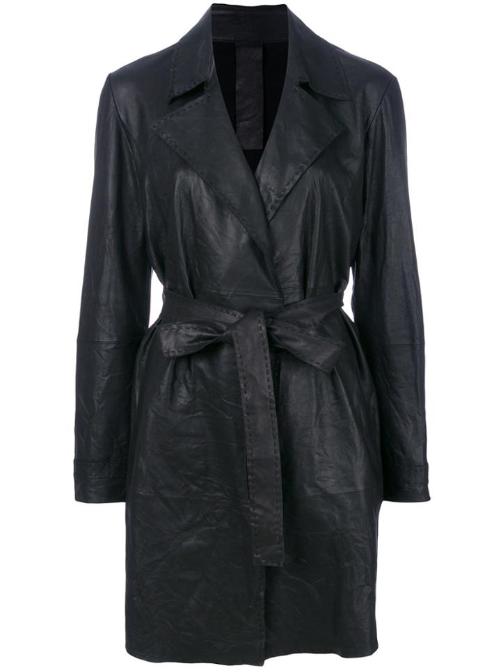 Vanderwilt Belted Midi Leather Coat - Black
