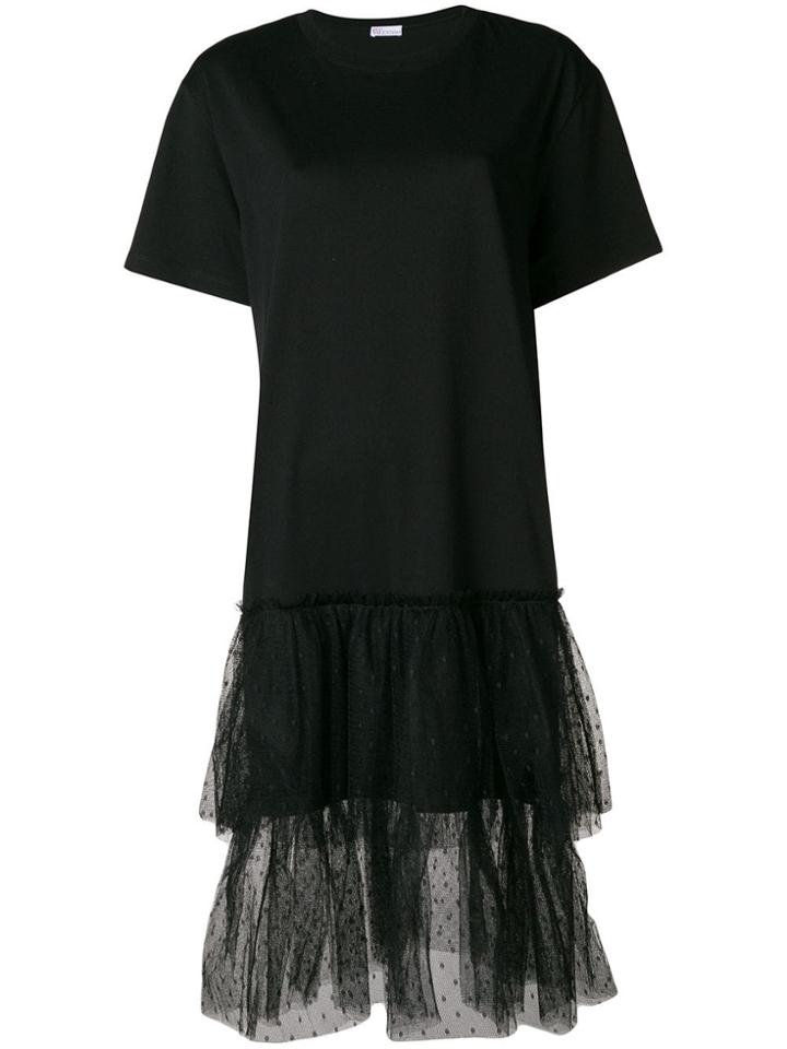 Red Valentino Polka Dot Netted Layered Hem Dress - Black