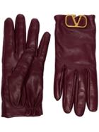 Valentino Logo-embellished Leather Gloves - Red