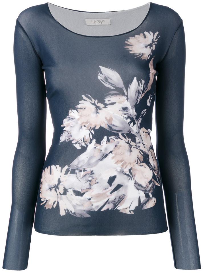 D.exterior Floral Top, Women's, Size: Large, Blue, Polyamide