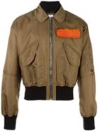 Msgm Fuzz Detail Bomber Jacket, Men's, Size: 48, Brown, Polyamide/polyurethane/cotton