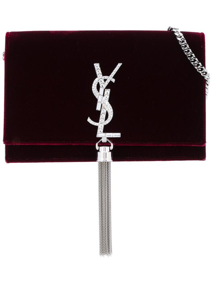 Saint Laurent Kate Velvet Chain And Tassel Wallet - Red