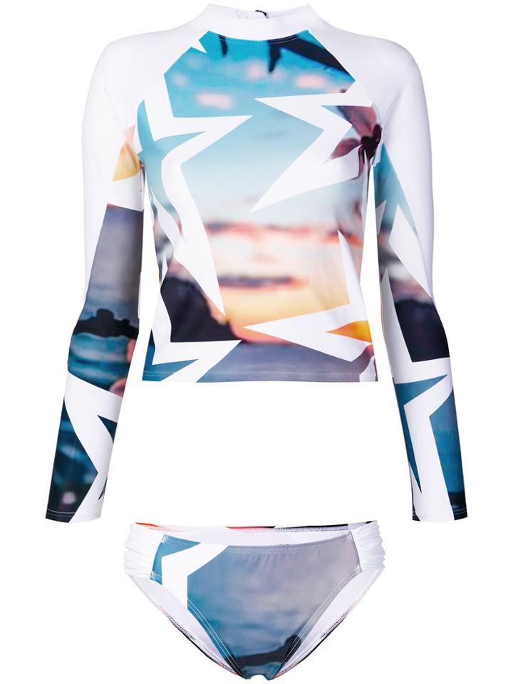 Perfect Moment Star Print Rash Guard Bikini - Multicolour
