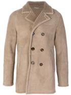 Eleventy Double Breasted Shearling Coat - Nude & Neutrals