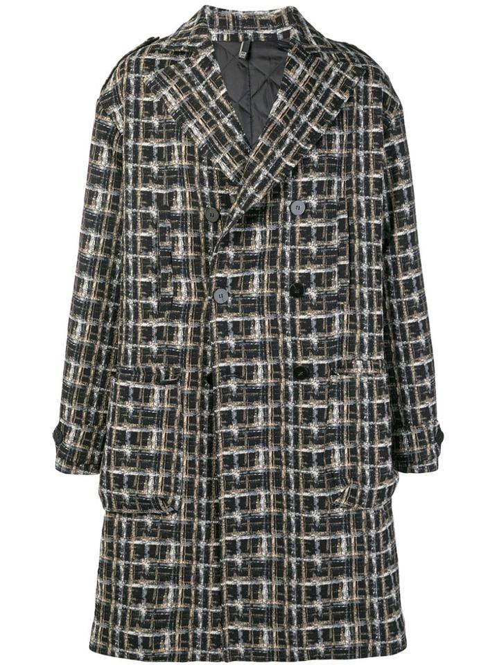 Christian Pellizzari Checked Double Breasted Coat - Black