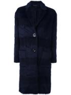 Piazza Sempione Striped Furred Coat, Women's, Size: 40, Blue, Alpaca/virgin Wool