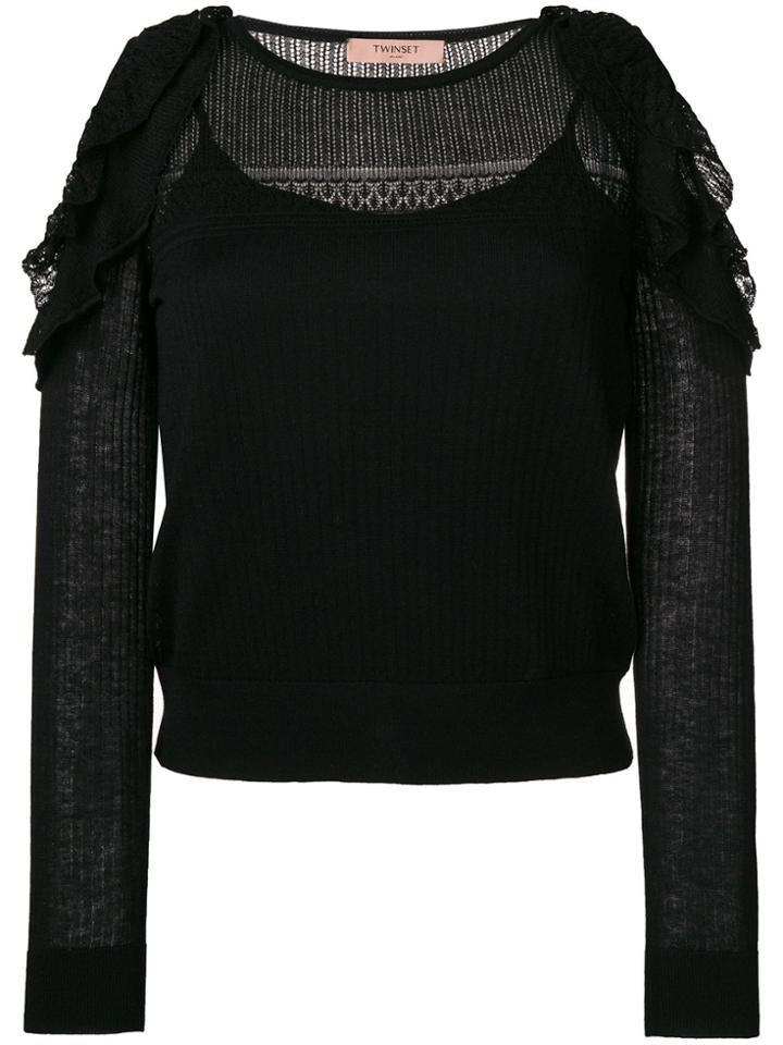 Twin-set Ruffled Cut Out Top - Black