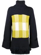 Jw Anderson Turtle Neck Check Panel Ribbed Jumper - Blue