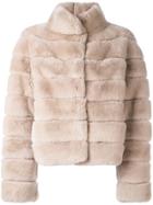 Liska Quilted Short Fur Coat - Nude & Neutrals