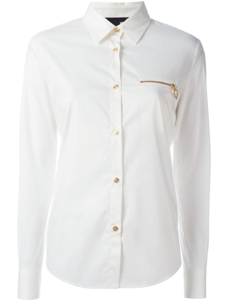 Love Moschino Zipped Pocket Shirt, Women's, Size: 46, White, Cotton/spandex/elastane