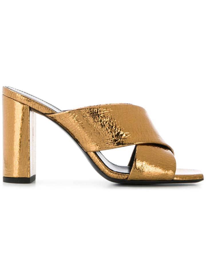 Saint Laurent Loulou Criss Cross Mid-heel Mule - Metallic