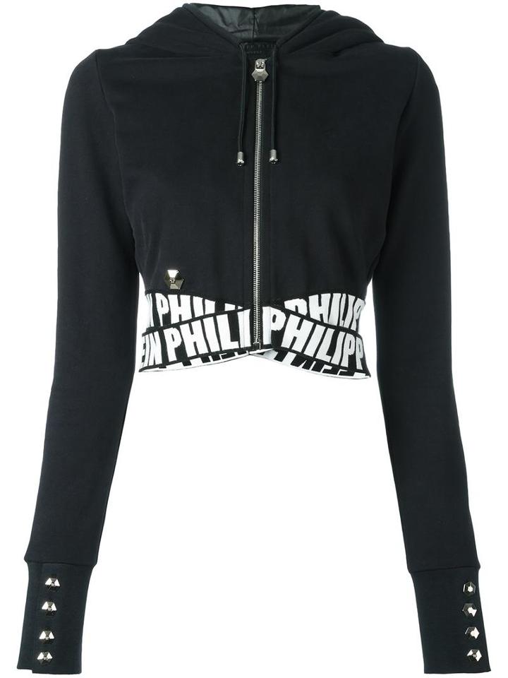 Philipp Plein Cropped Hoodie, Women's, Size: Xs, Black, Cotton/viscose/polyester