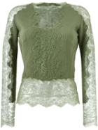 Ermanno Scervino Lace Insert Sweater, Women's, Size: 40, Green, Silk/polyamide/cashmere/wool