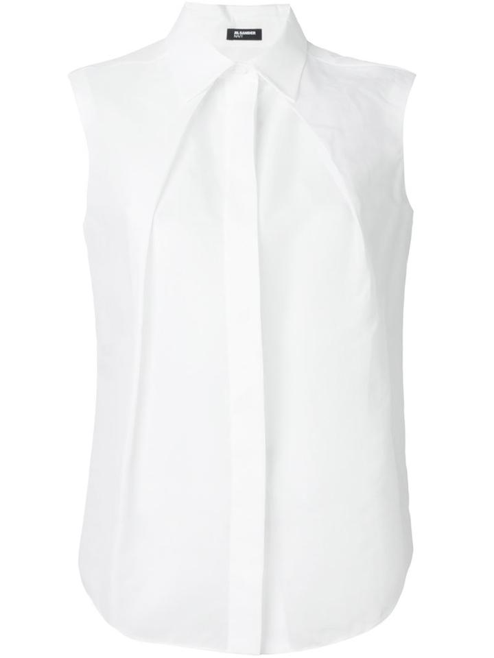 Jil Sander Navy Pleat Detail Sleeveless Shirt, Women's, Size: 38, White, Cotton