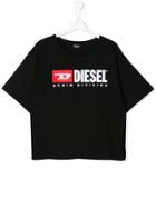 Diesel Kids Teen Logo Embroidered T-shirt - Black