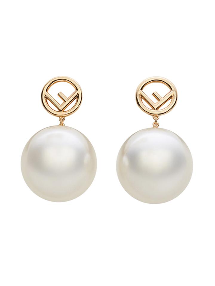 Fendi Pearl Logo Earrings - Metallic