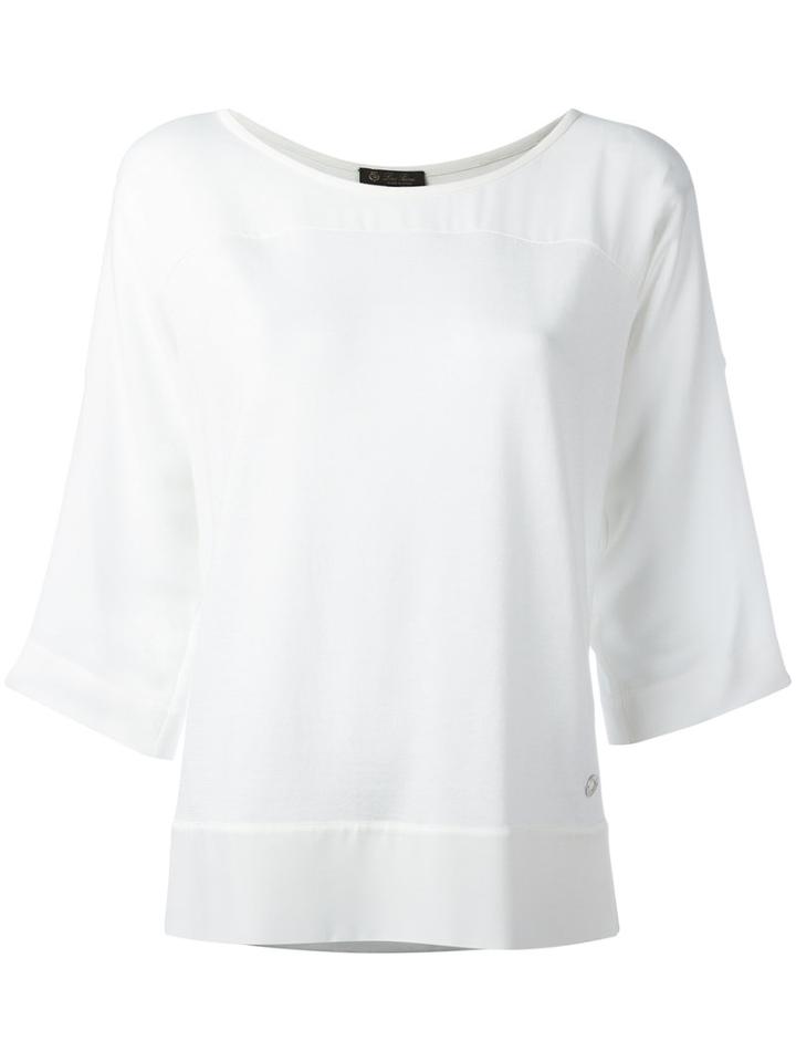 Three-quarter Sleeve Blouse - Women - Silk/cotton/spandex/elastane - L, White, Silk/cotton/spandex/elastane, Loro Piana