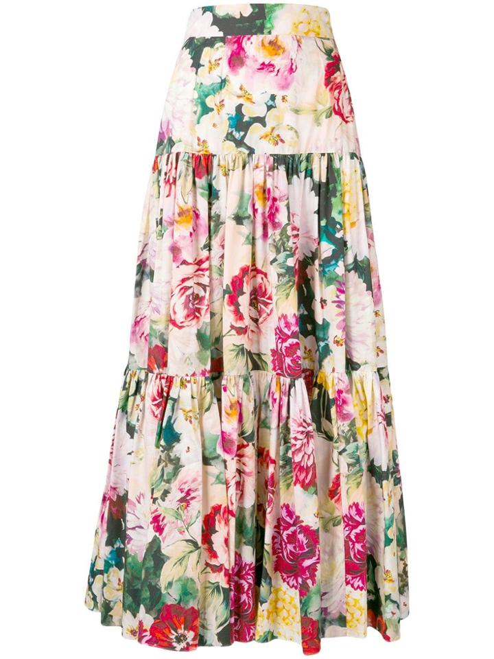 Dolce & Gabbana Pleated Floral Print Long Skirt - Pink