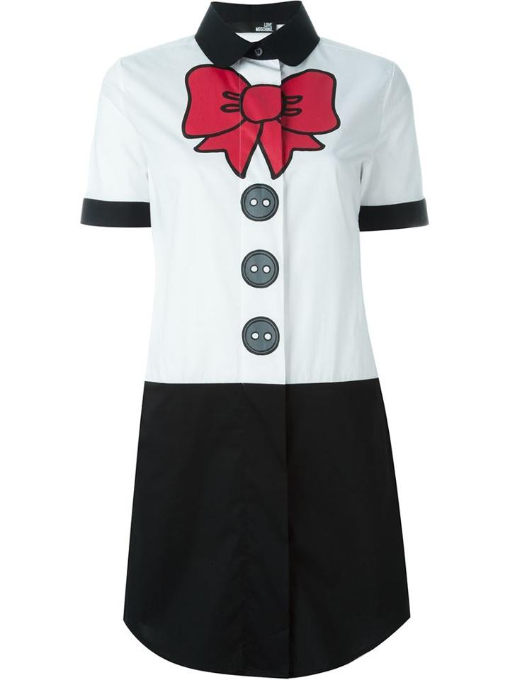 Love Moschino Red Bow Print Shirt Dress
