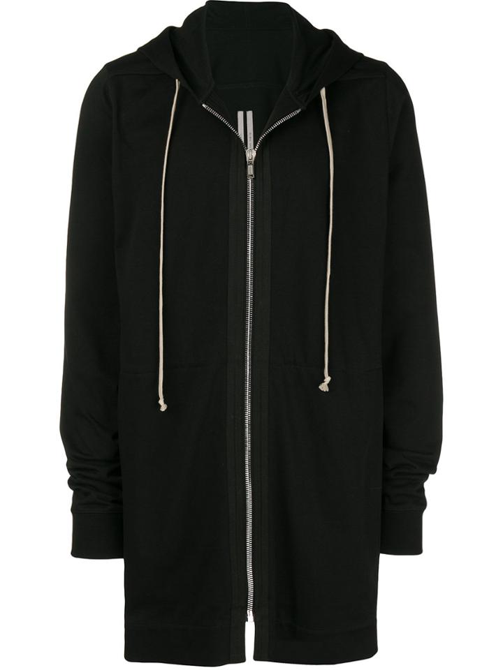 Rick Owens Zip Front Long Hoodie - Black