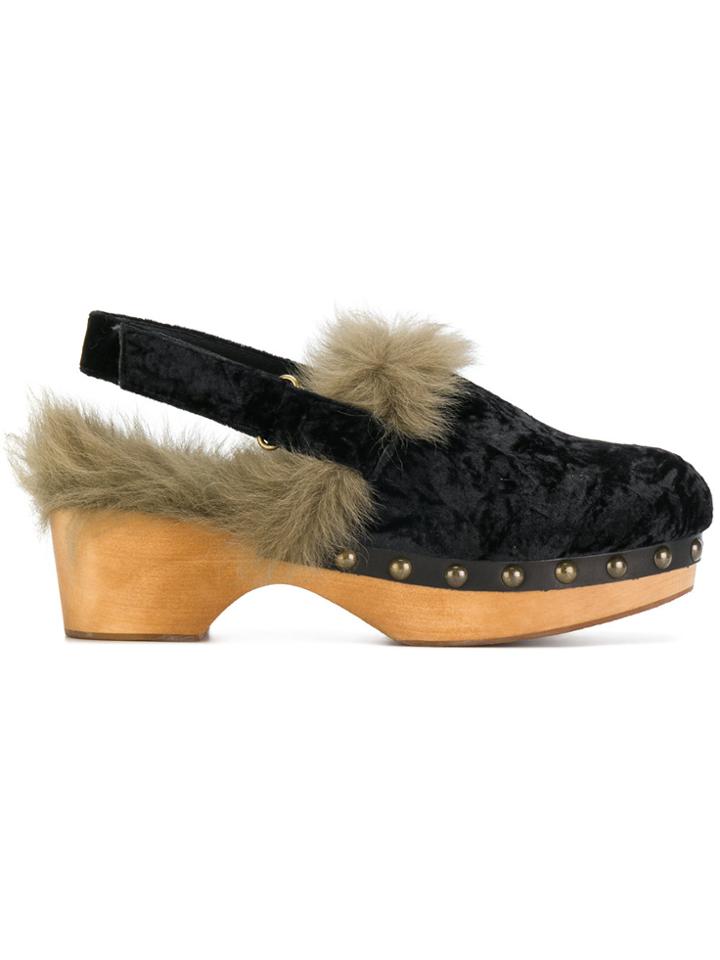 Mou Slingback Wood Mules - Black