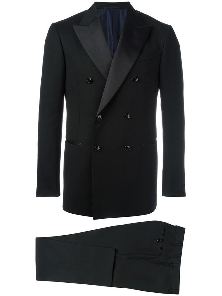 Mp Massimo Piombo Double Breasted Tuxedo Suit, Men's, Size: 54, Black, Cupro/wool