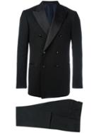 Mp Massimo Piombo Double Breasted Tuxedo Suit, Men's, Size: 54, Black, Cupro/wool