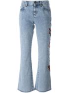 Gucci Embroidered Flower Flared Jeans, Women's, Size: 30, Blue, Cotton/polyester