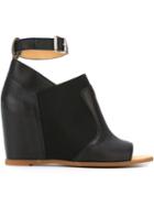 Mm6 Maison Margiela Ankle Strap Wedge Sandals, Women's, Size: 36, Black, Calf Leather/spandex/elastane/rubber