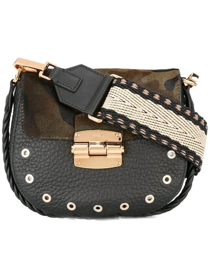 Furla Hobo Crossbody Bag, Women's, Black, Calf Leather/calf Hair/brass