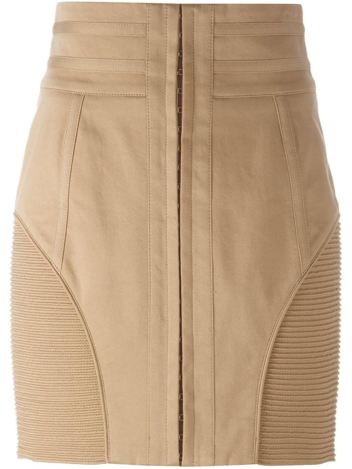Balmain Ribbed Detail Skirt, Women's, Size: 36, Nude/neutrals, Cotton/spandex/elastane/viscose
