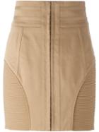 Balmain Ribbed Detail Skirt, Women's, Size: 36, Nude/neutrals, Cotton/spandex/elastane/viscose
