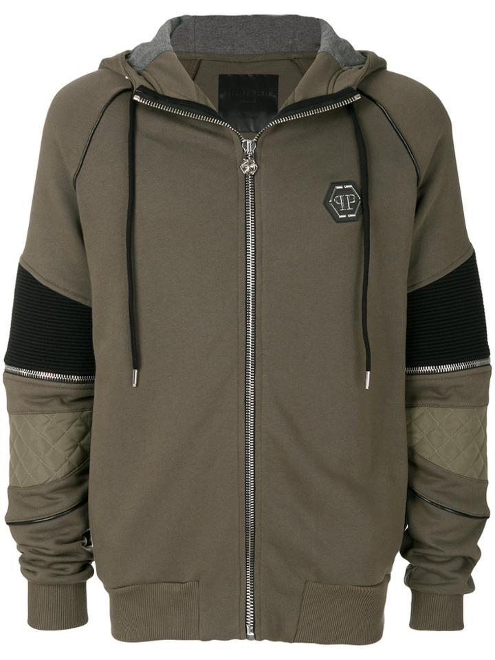 Philipp Plein Panelled Zip Hoodie - Green