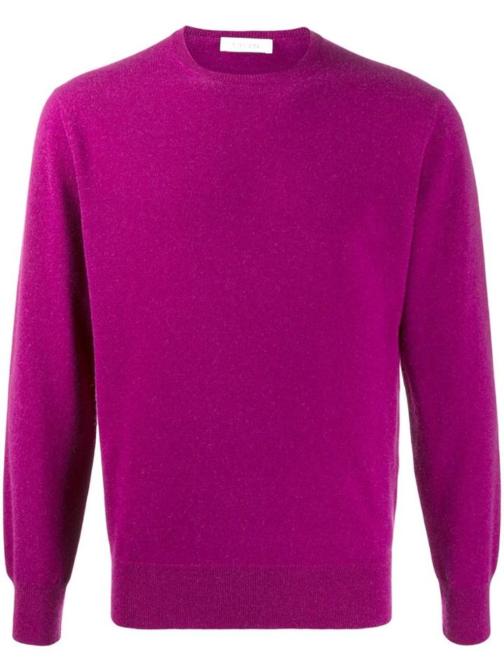 Cruciani Crew Neck Ribbed Knit Sweater - Purple