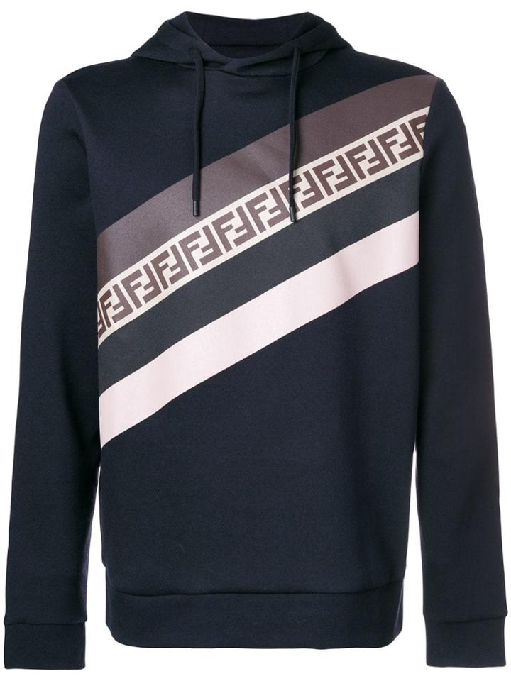 Fendi Striped Ff Logo Hoodie - Blue