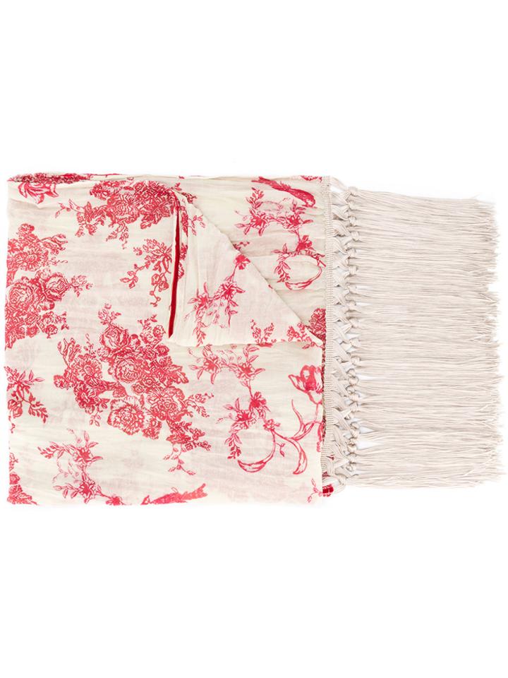 Forte Forte Floral Print Fringed Scarf - Nude & Neutrals